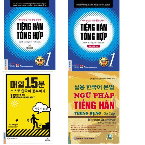 Sách - Combo Tiếng Hàn Tổng Hợp Dành Cho Người Việt Nam sơ cấp 1 đen trắng+Ngữ Pháp Tiếng Hàn Sơ Cấp + 15 Phút Tiếng Hàn