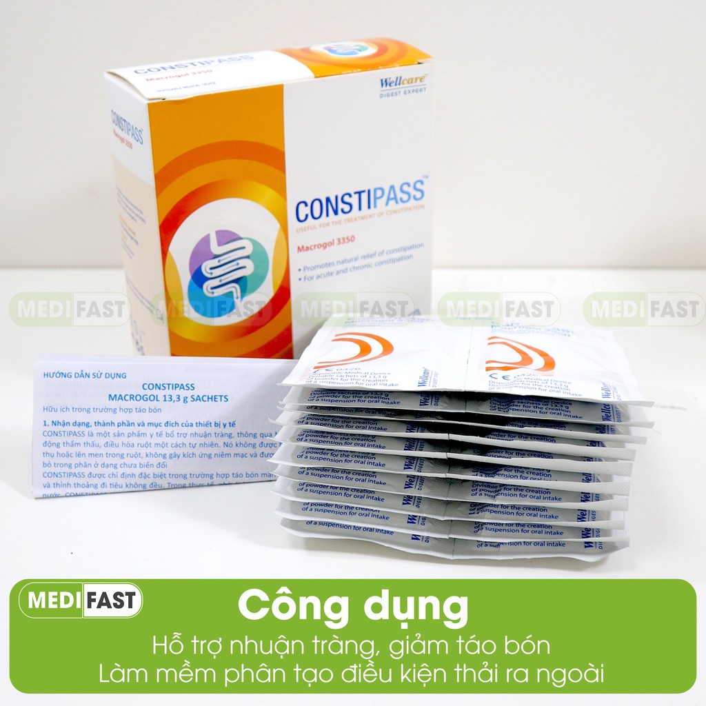 Constipass Giảm Táo bón Hỗ trợ Nhuận tràng Bổ sung chất xơ Giúp Ăn ngon Tiêu hóa tốt Tránh Đầy hơi khó tiêu - Hộp 20 gói