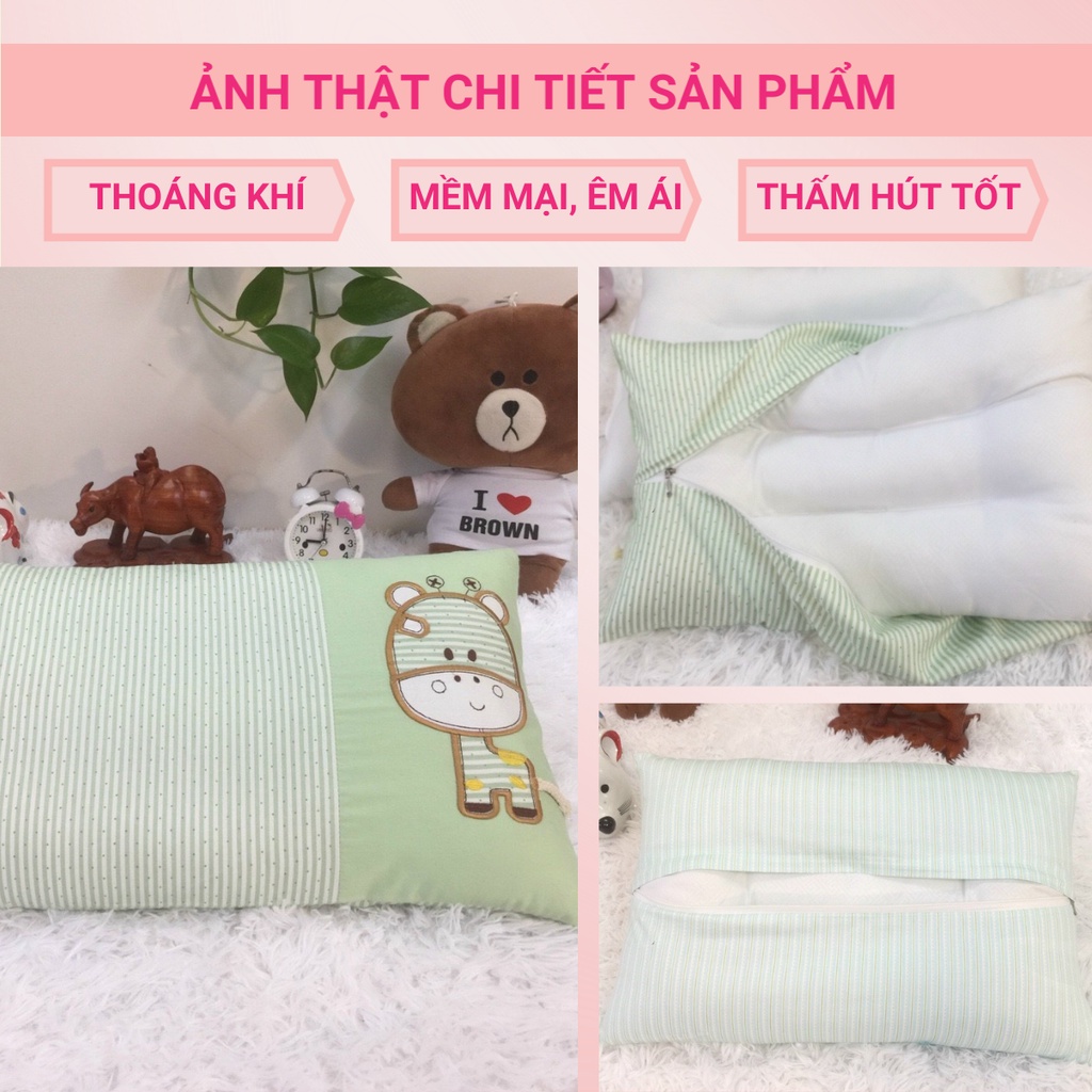 Gối đầu Massage Hoạ tiết con bò cho bé đi học, đi lớp vải cotton hoạt hình bông trắng An Toàn 100% - Size 35cm x 50cm