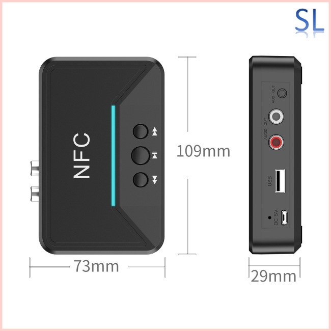 Bluetooth Receiver HiFi Wireless Audio Adapter with DC USB 3.5mm AUX 2 RCA Low Latency for Music