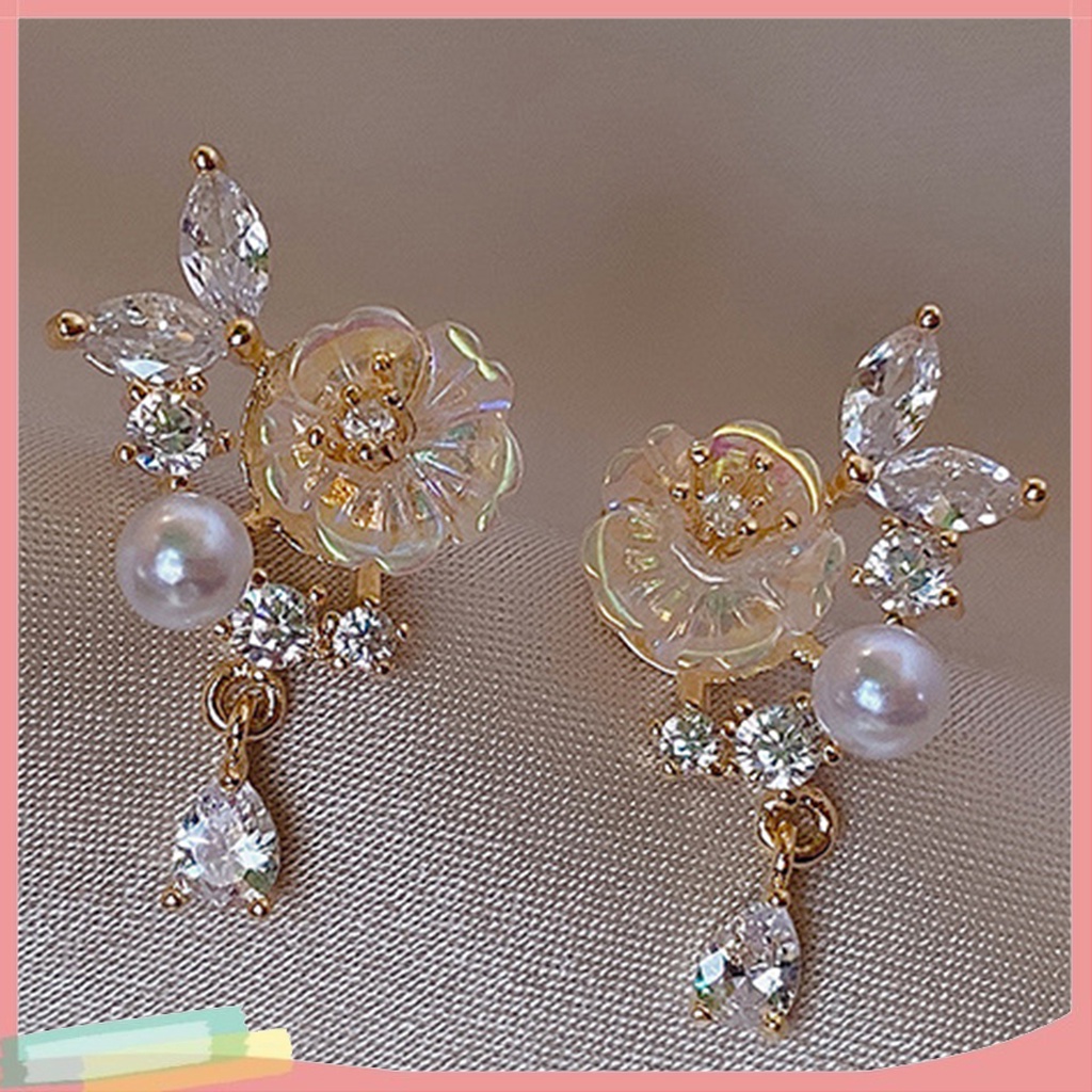 1 Đôi Bông Tai Xỏ Lỗ Hình Hoa Đính Ngọc Trai Giả Thời Trang