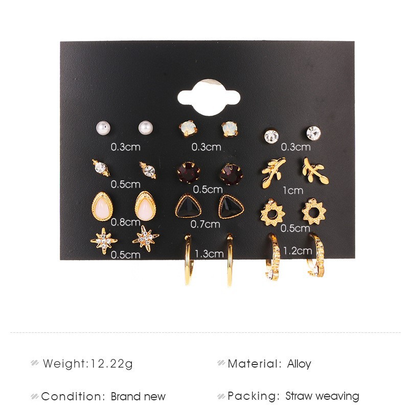 Set 12 Đôi Khuyên Tai Phong Cách Hàn Quốc Khác Nhau Xinh Xắn