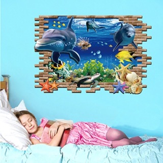 Decal dán tường 3D con cá heo b191