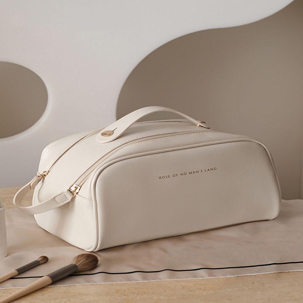 Túi Đựng Mỹ Phẩm Da Pu Khóa Kéo Đôi Cỡ Lớn Đa Năng Phong Cách Vintage Thời Trang Cho Nữ