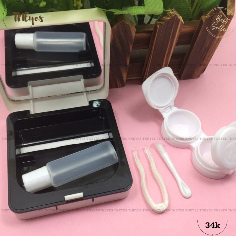 Khay Gương Vuông Đựng Lens Kính Áp Tròng Có Gương Full Dụng Cụ Đeo