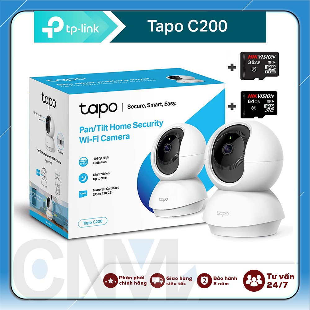 CAMERA Wifi Tplink Tapo C200 xoay 360 độ kèm thẻ nhớ 32gb 64gb