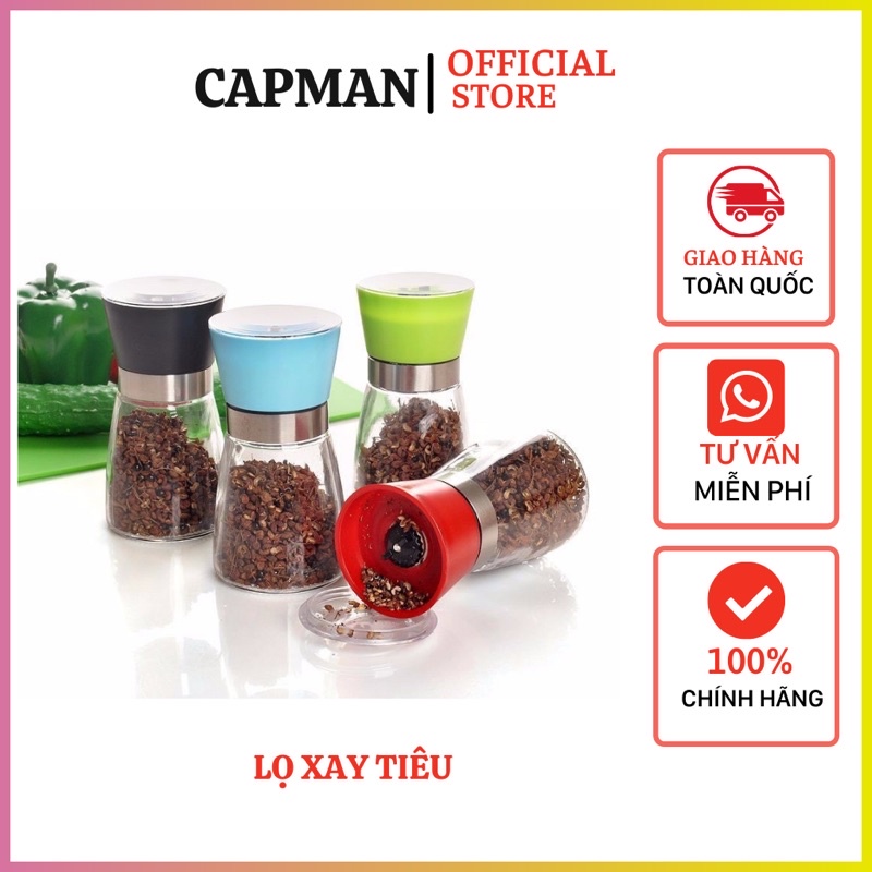 Cối Xay Tiêu Kiêm Đựng Tiêu Đa Năng Bằng Thuỷ Tinh Có Tay Cầm Vặn Tiện Lợi, Hũ Đựng Gia Vị