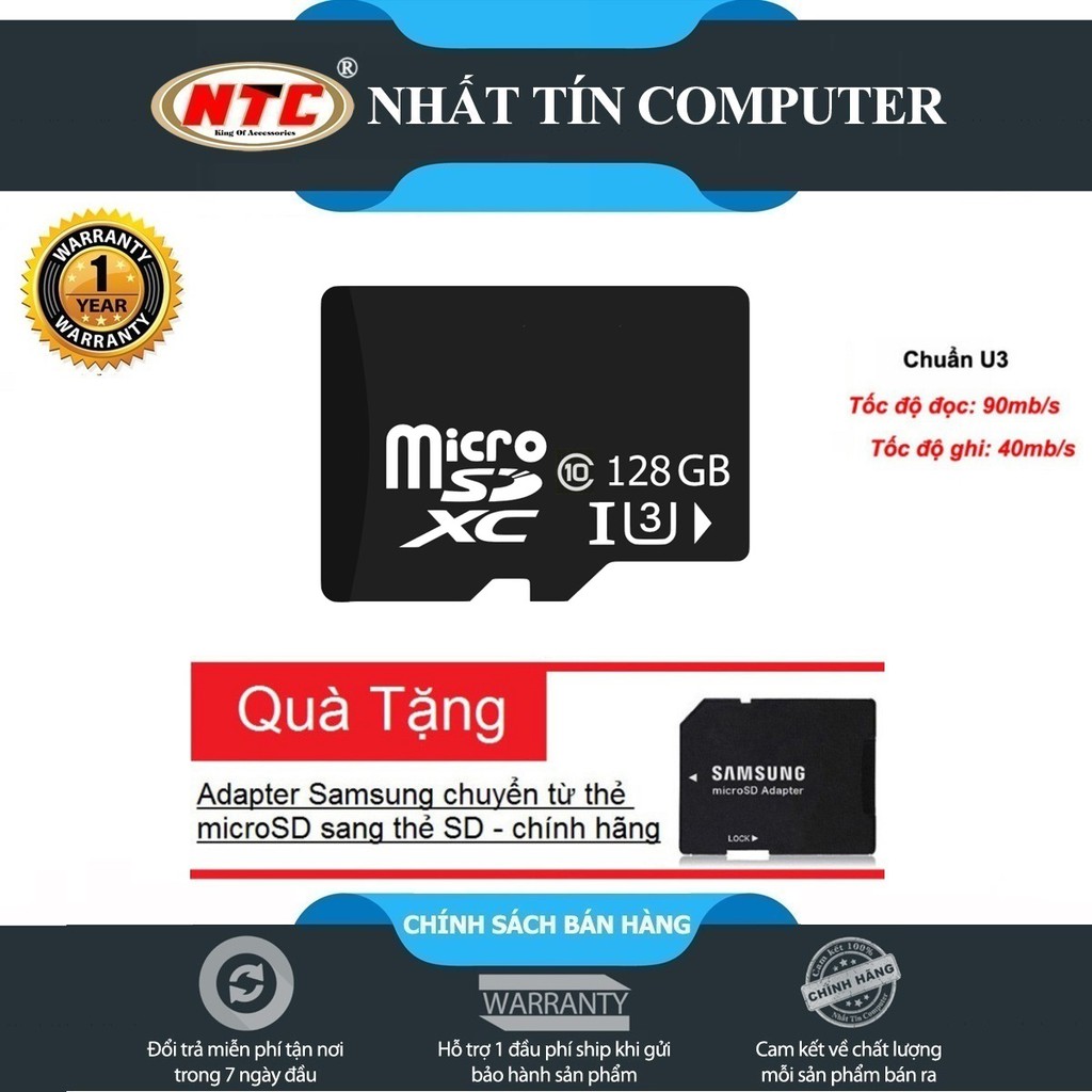 Thẻ nhớ microSDXC Noname 128GB UHS-I U3 hỗ trợ 4K - chuyên dụng camera IP (Đen)