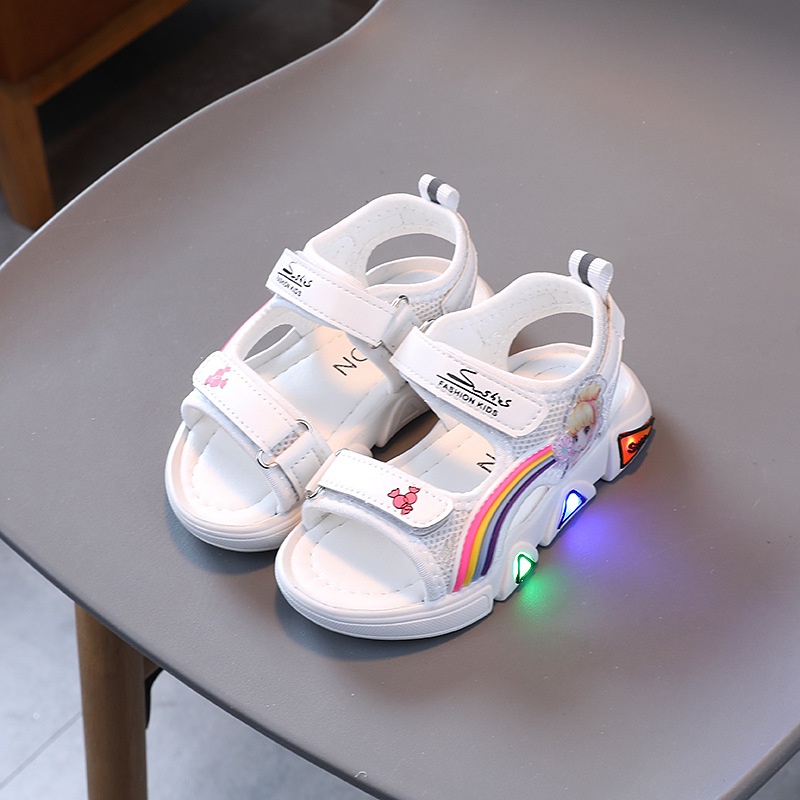 SUGE Xăng đan Đế Mềm Thoáng Khí Có Đèn LED Thời Trang Cho Bé Gái