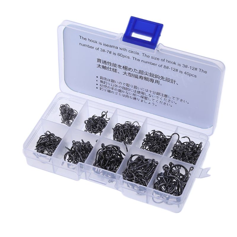 Hộp 500 Móc Câu Cá Sắc Bén 10 Kích Cỡ Tiện Dụng