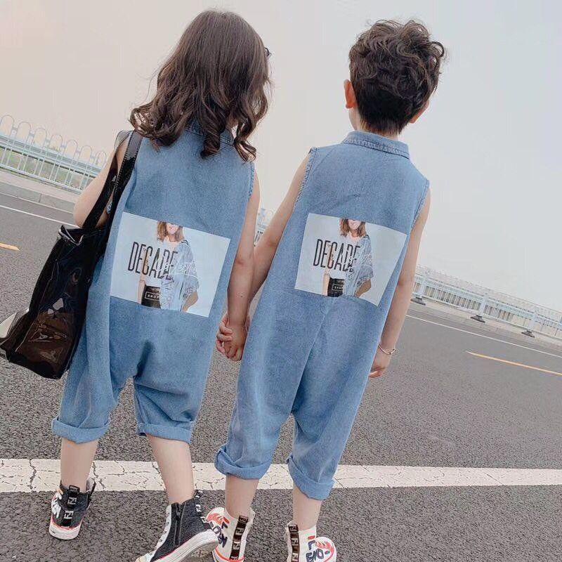 Bộ Áo Liền Quần Sát Nách Vải Denim Cotton Mềm Mại Phong Cách Nhật Hàn Thời Trang Mùa Hè Cho Bé
