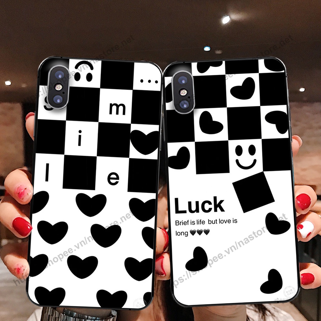 Ốp lưng Iphone X/XS-IPHONE XR-IPHONE XS MAX trái tim họa tiết caro, mikey họa tiết beabrick kaws cute