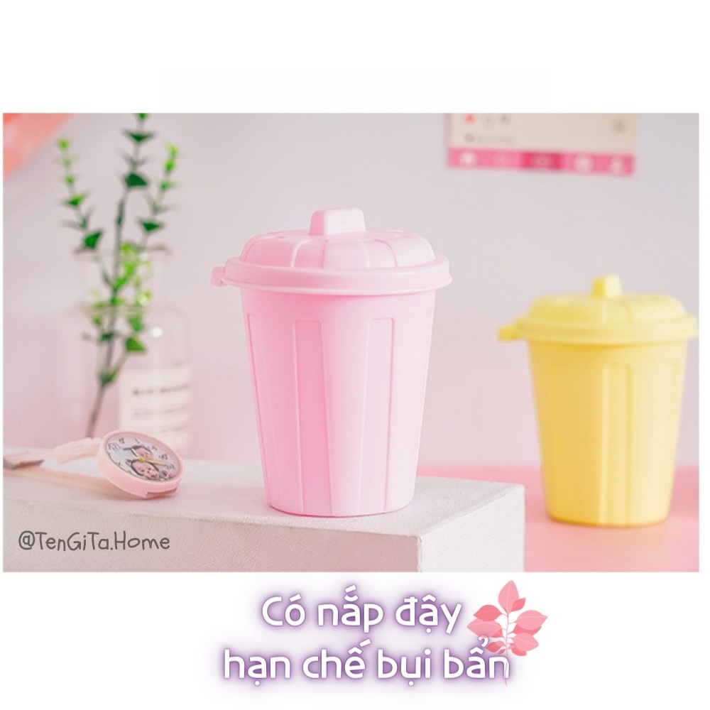 LỌ ĐỰNG KIỂU DÁNG THÙNG RÁC MINI ĐỂ BÀN HỌC, BÀN LÀM VIỆC CÓ NẮP ĐẬY TIỆN LỢI TẶNG STICKER DÁN