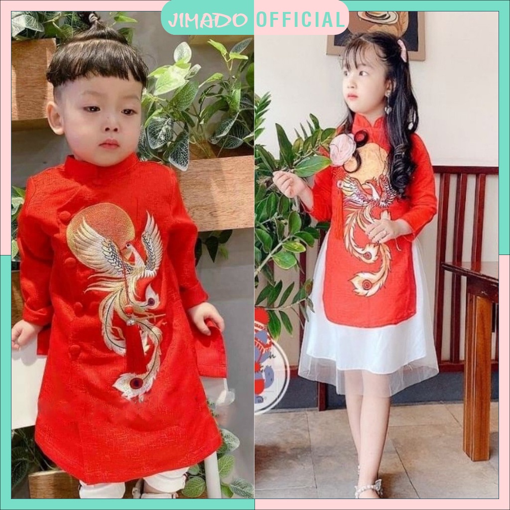 Bộ đồ cho bé gái bé trai áo dài cách tân rồng phượng cho bé đi chúc tết siêu xinh JIMADO SE1089