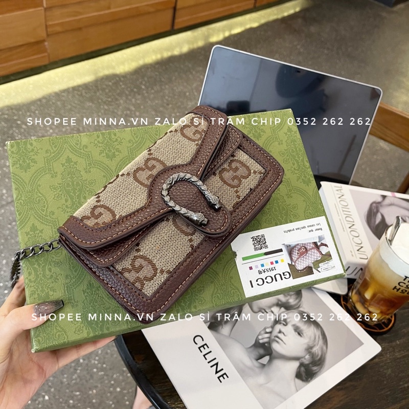 Túi Đeo Chéo Vải Dệt Chữ To Viền Màu Nâu Hàng Đẹp Rẻ