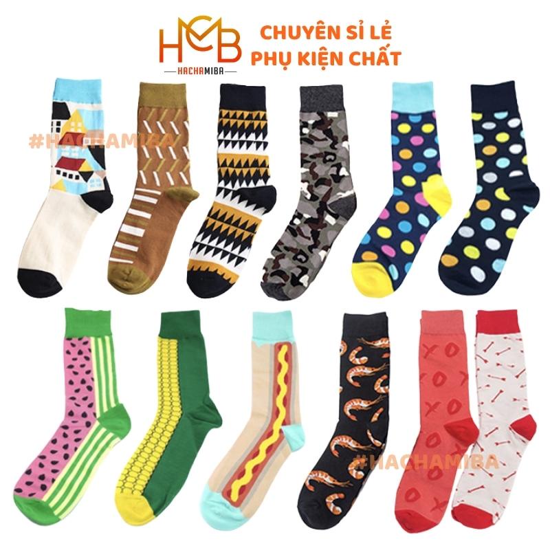 Vớ Tất Nam Họa Tiết Thêu Đẹp Hình Thức Ăn, Trái Cây, Polka Dot