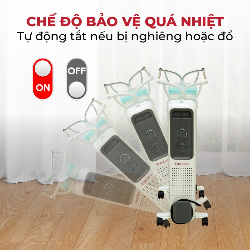 Máy sưởi dầu nhập khâu không khô da CN Nhật Bản Fujihome, không đốt oxi 3 chế độ, tự động ngăt, Bảo hành 12 tháng