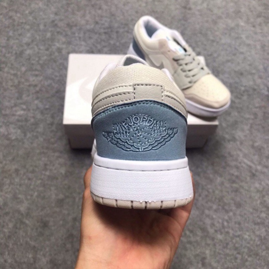 Giày Jordan Trắng Xám JD1 Cổ Thấp  Sneaker Nam Nữ   Full Box Bill