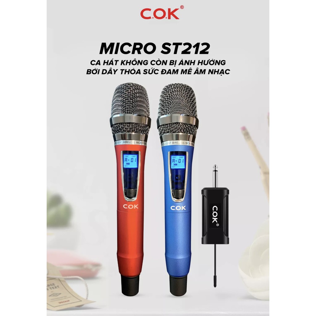 Micro Không Dây COK ST-212 (2 mic) - CHÍNH HÃNG - BH 12 tháng - Mích Chuyên Dành Cho Mọi Loa Kéo Và Âm Ly - Lỗi Đổi Mới