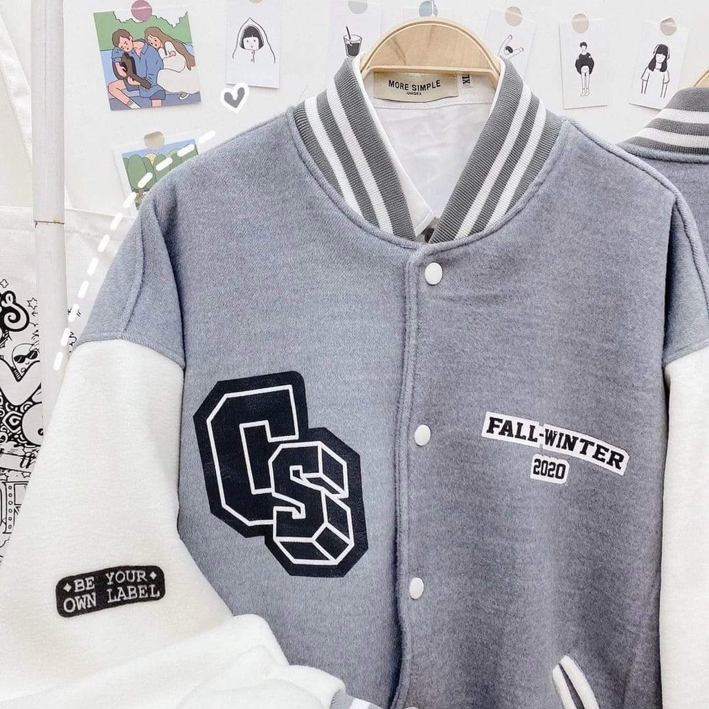 Áo khoác bomber nỉ cotton CVC oversize form lớn màu xám tro tàn phối trắng nhiều hoạ tiết in hình ấn tượng | BigBuy360 - bigbuy360.vn