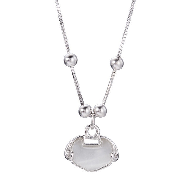 [Ready Stock]Women's 925 Silver Necklace with Inlaid Jade