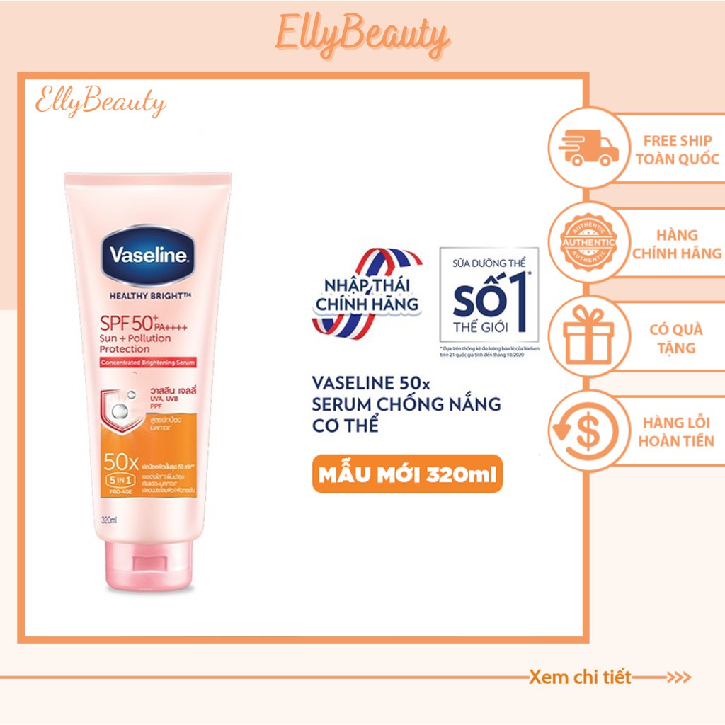 SỮA DƯỠNG THỂ trắng da Vaseline 50x SPF 50+ Thái Lan 320 ML