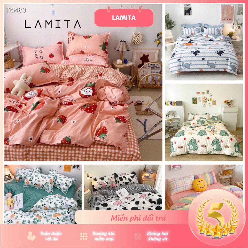 Bộ chăn ga gối Cotton poly Lamita Bedding đáng yêu chăn ga Hàn Quốc miễn phí bo chun drap ga giường CG09