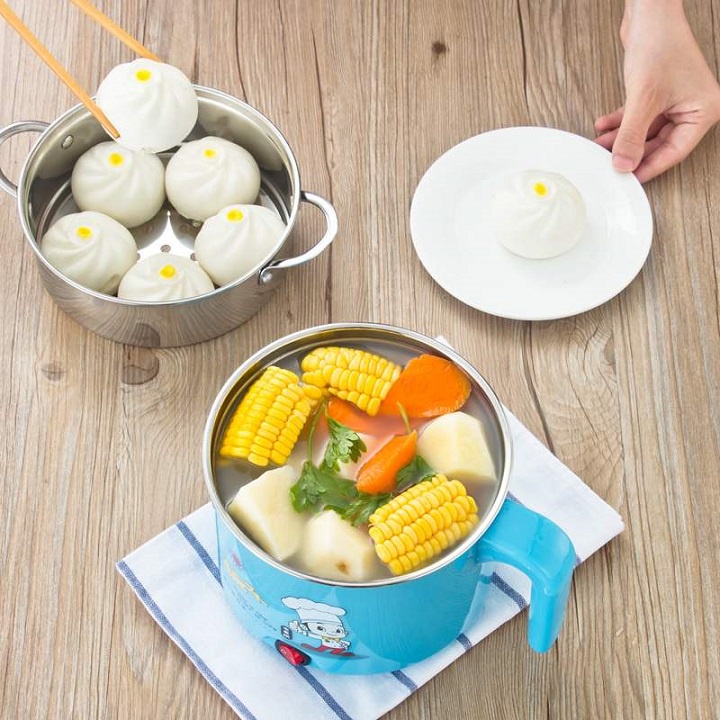Nồi lẩu mini ca nấu mỳ đa năng nồi tặng kèm giá hấp, nồi lẩu điện có tay cầm dung tích 1.8l
