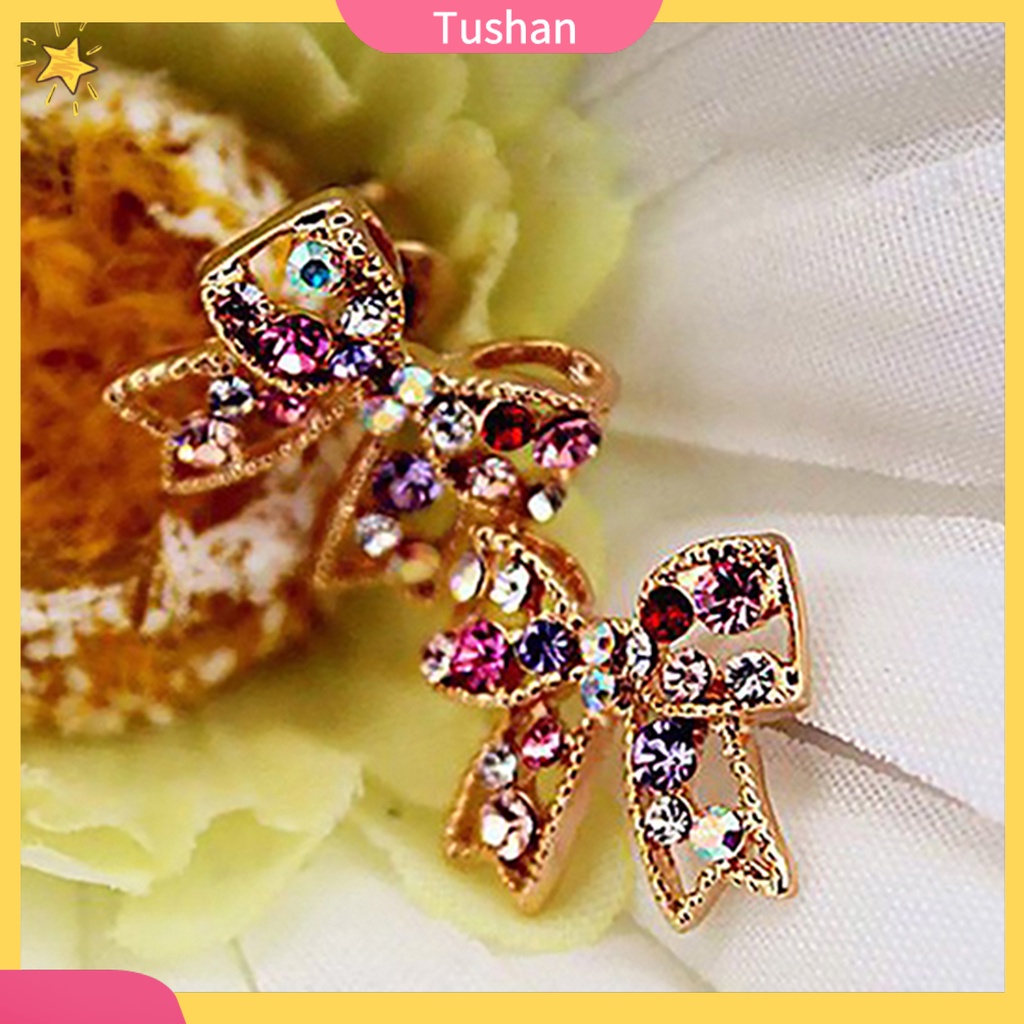 Bông tai kim loại hình nơ đính đá xinh xắn dành cho nữ