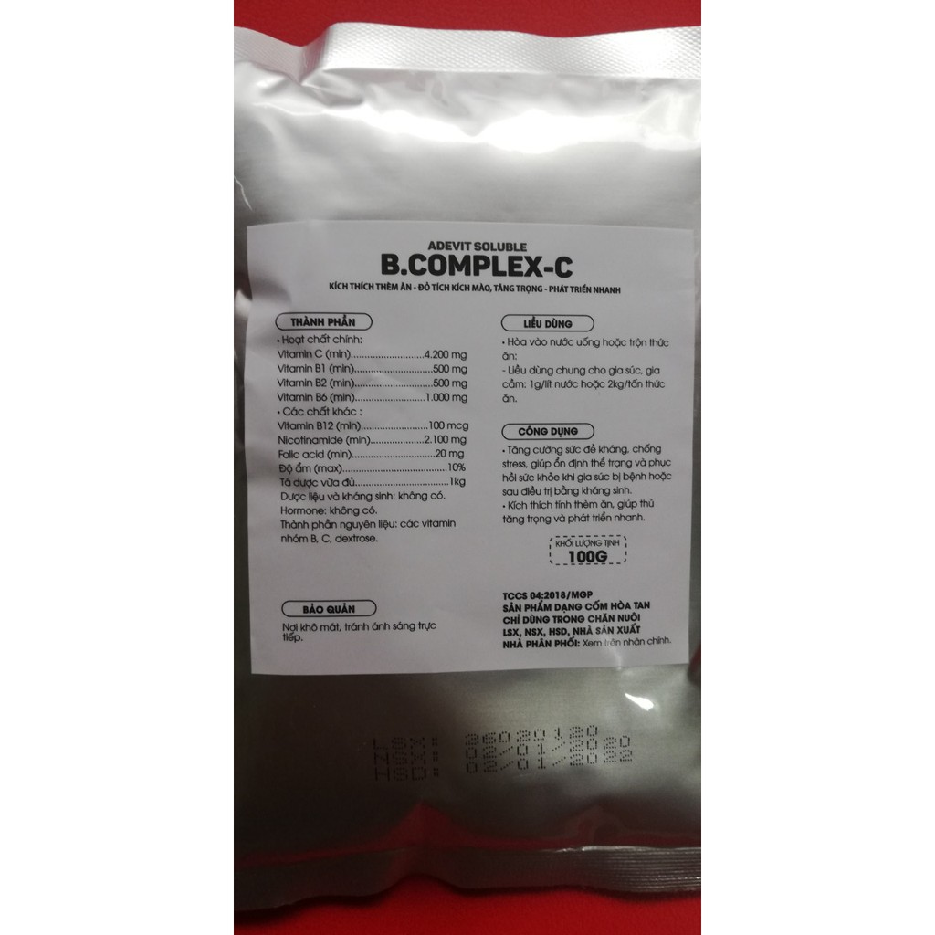 1 gói 1kg B.complex-c  dạng cốm dùng cho gia súc, gia câm, chó mèo