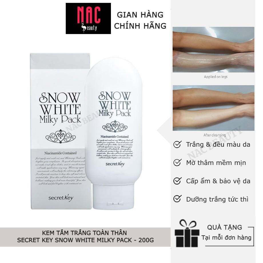 Kem tắm trắng toàn thân Secret Key Snow White Milky Pack 200g _ Kem ủ trắng toàn thân _ Secret Key Chính Hãng