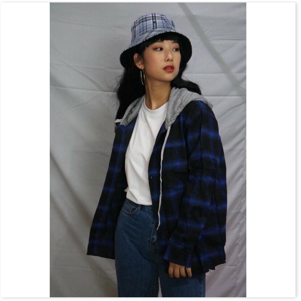 Áo khoác sơ mi ca rô , áo sơ mi caro có nón vải thun dày dặn | BigBuy360 - bigbuy360.vn