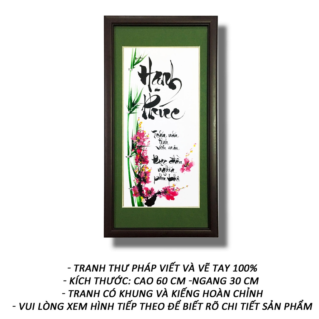 Tranh thư pháp - Chữ Hạnh Phúc 109 - Tranh Minh Hiền (viết và vẽ 100% - không sử dụng in ấn)