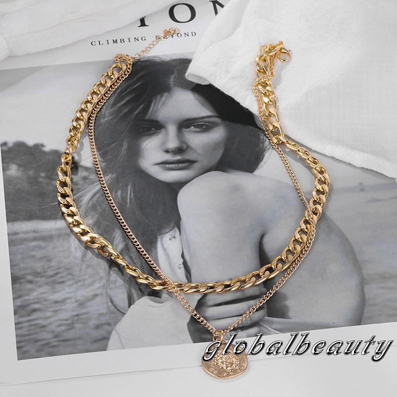 Dây chuyền hai lớp mặt đồng xu hình chân dung sang trọng cổ điển cho nữ