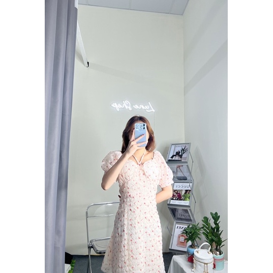 Váy hoa nhí có lót ngực tay bồng tiểu thư nhẹ nhàng quyến rũ