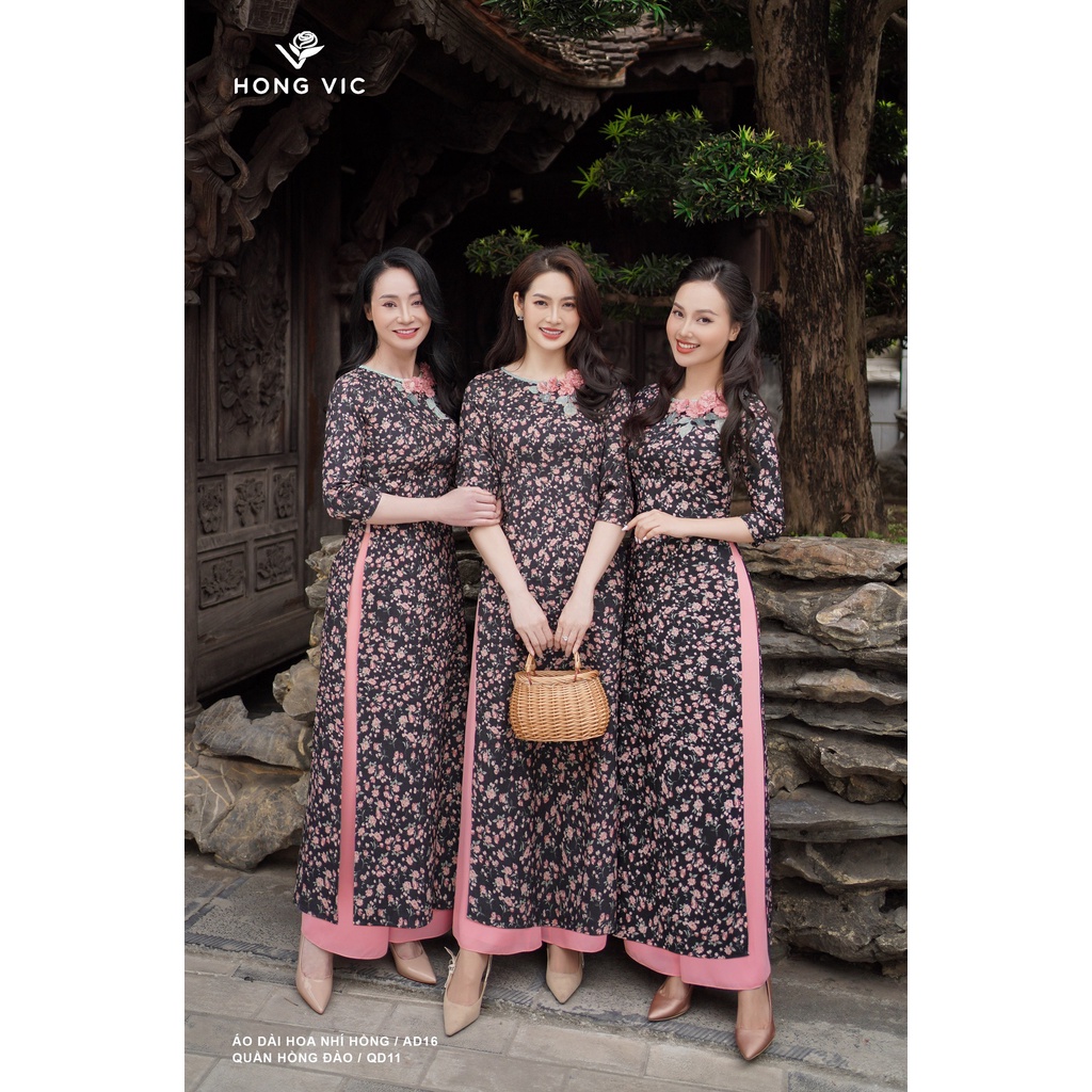 Áo dài nữ Hongvic hoa nhí hồng AD16