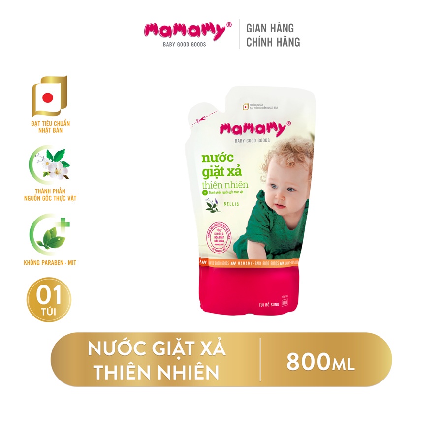 Túi bổ Sung Nước Giặt Xả Thiên Nhiên Mamamy hương Bellis 800ml