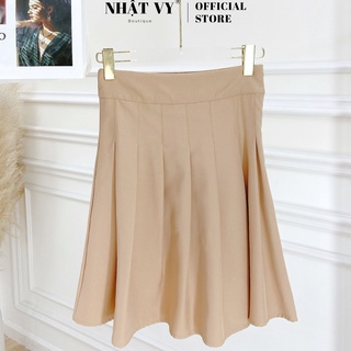 Chân Váy Nữ NHẬT VY Ngắn Xếp Ly Dáng Chữ A Chất Kaki Thun Công Sở Màu Nude, Đen - D2054