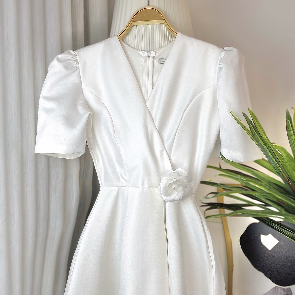 Đầm Tiểu Thư công chúa bánh bèo, trắng, maxxi, xòe dài, cổ bèo, Voan trắng, cô dâu