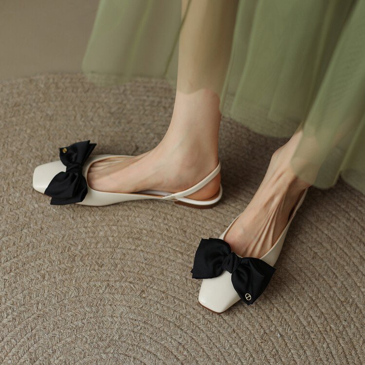 Giày Sandal Mũi Vuông Thắt Nơ Phong Cách Mới Hợp Thời Trang