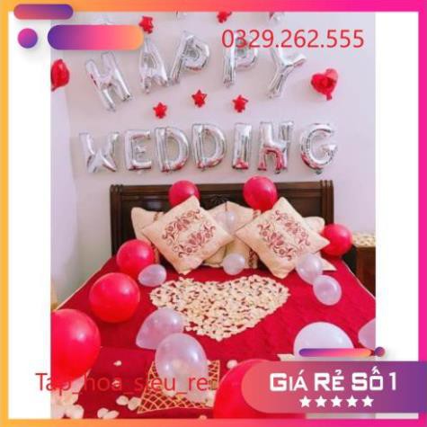 (Rẻ Vô địch) Bóng nhũ Bóng chữ Happy Wedding trang trí đám cưới