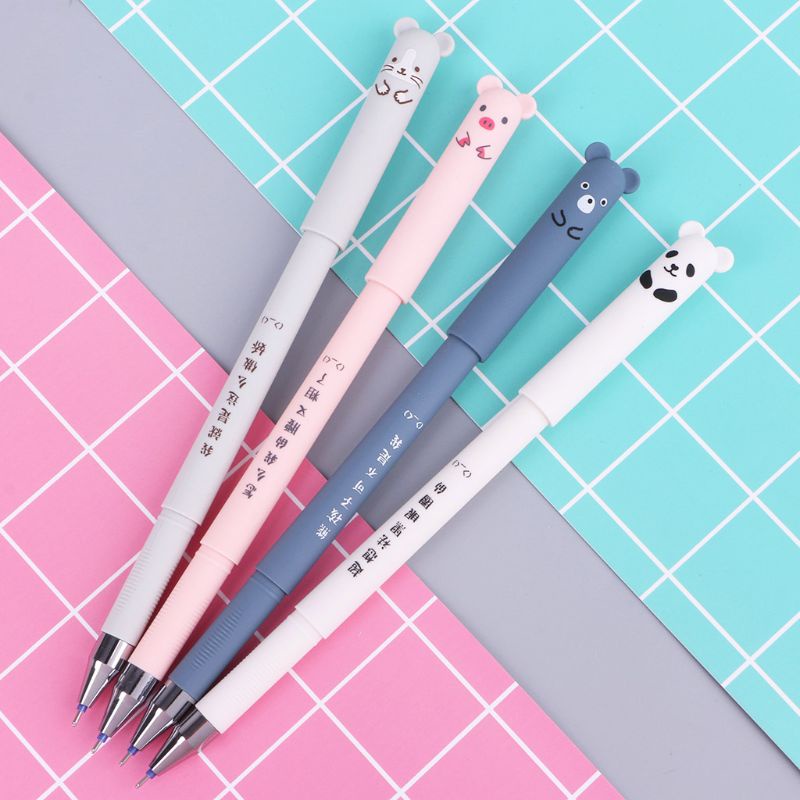 Set 4 Bút Mực Gel Ngòi Bút 0 / 35mm In Họa Tiết Hoạt Hình Có Thể Xóa Được