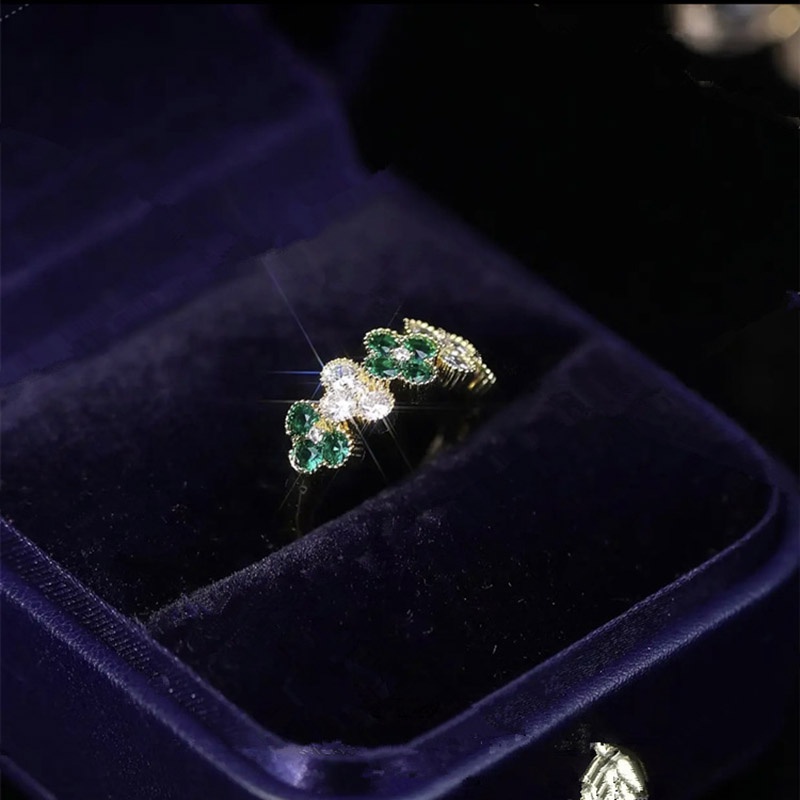 Nhẫn Đeo Tay Kim Loại Đính Đá Zircon Màu Xanh Lá Cây Phong Cách Hàn Quốc Độc Đáo Thời Trang