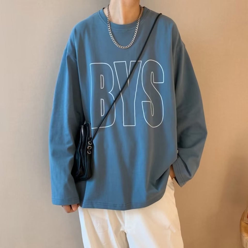 Áo Thun Tay Dài Cổ Tròn Dáng Rộng In Chữ Phong Cách Hip Hop Hàn Quốc Thời Trang Cho Nam Size M-5XL