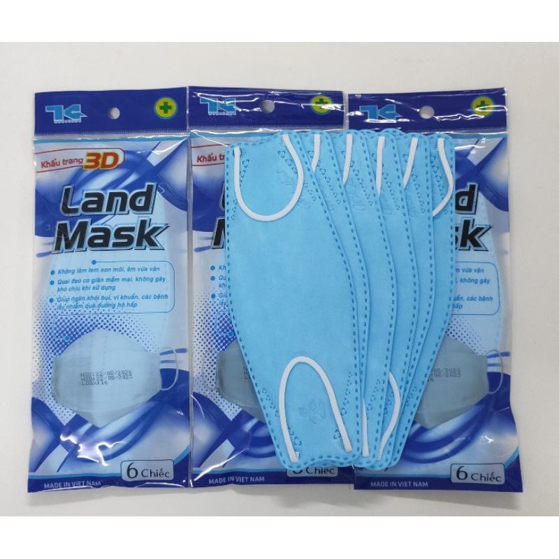 [Chính hãng] Khẩu Trang 3D Kháng Khuẩn KF94 LandMask, Hàng chuẩn Công ty 1 bịch 6 cái bản to dày đẹp