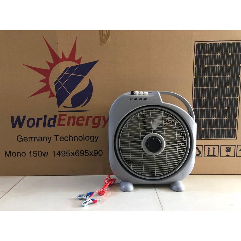 Quạt hộp kẹp bình 12V, dây dài 3,5m, có 3 tốc độ, chạy trực tiếp NLMT.