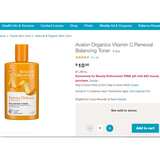 [Auth] [Usa] Toner làm sáng da Avalon Organics