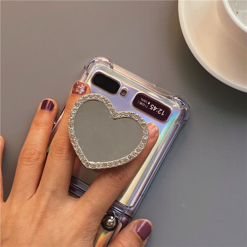 Bao Da Điện Thoại Nắp Gập Mặt Gương Họa Tiết Hình Trái Tim diy Cho samsung galaxy z flip 4g 4 3 flip3 flip4 5g Ốp