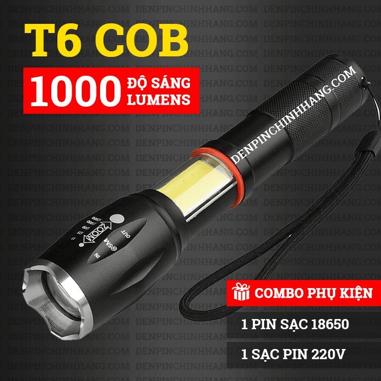 Đèn pin siêu sáng T6 COB  phiên bản 2021 - Tặng đầy đủ phụ kiện