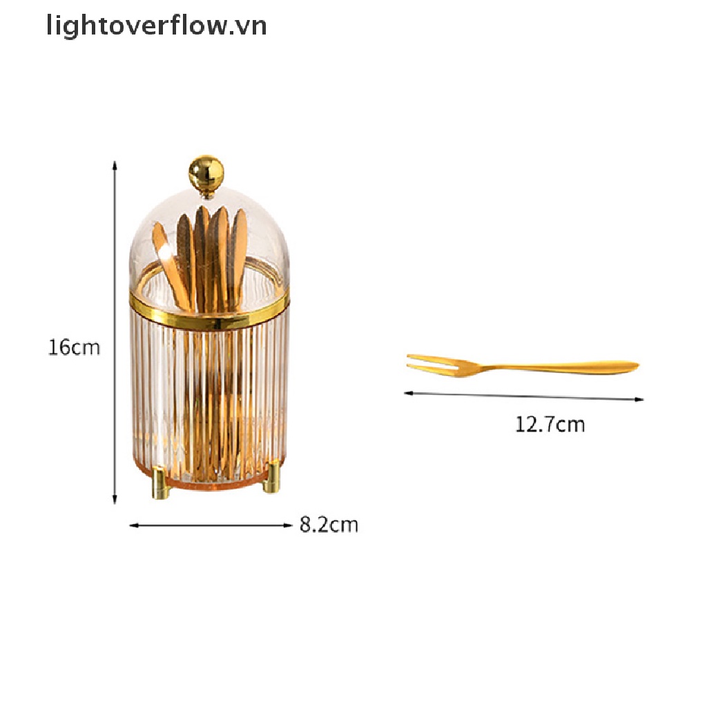 Set 10 Nĩa Ăn Trái Cây / Bánh Tráng Miệng Bằng Thép Không Gỉ Màu Vàng Kèm Hũ Đựng